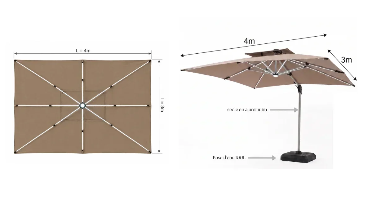 Parasol 4m*3m avec LED