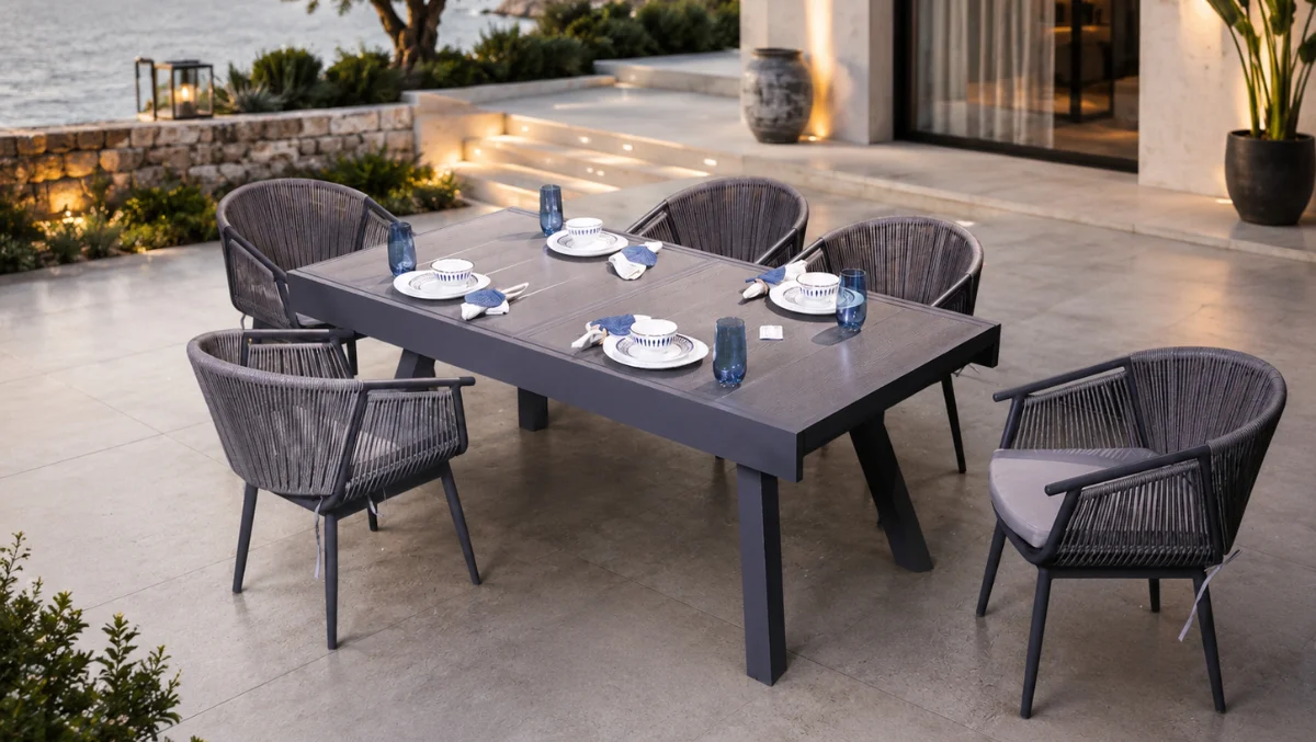 Table extensible ARIA en aluminium – Finition Gris Charbon
